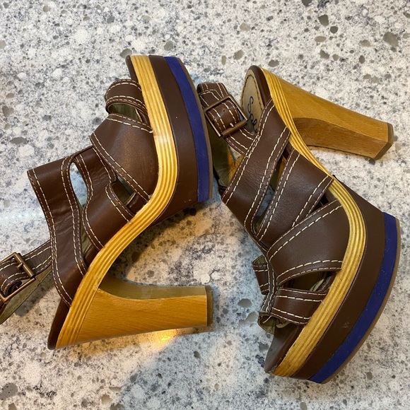 Splendid Y2K chunky open toe sling back platform wedge sandal - Picture 4 of 8